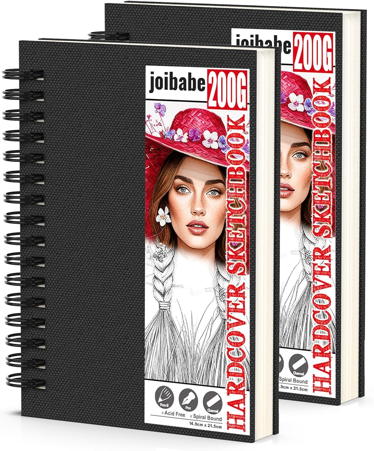 Detalle de 2 Stück A5 Skizzenbuch – Hochwertiges Zeichenpapier 200 g/m² mit Spiralbindung, Hardcover