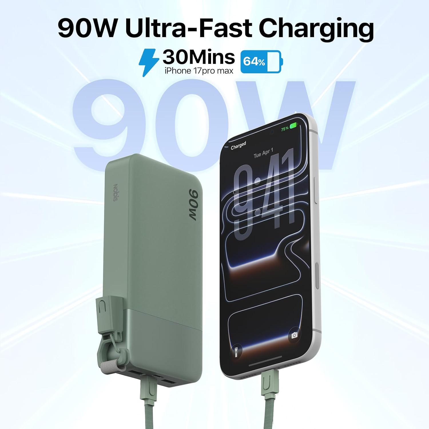 Detalle de NOBIS N2981 90W 20,000mAh Power Bank with Digital Display