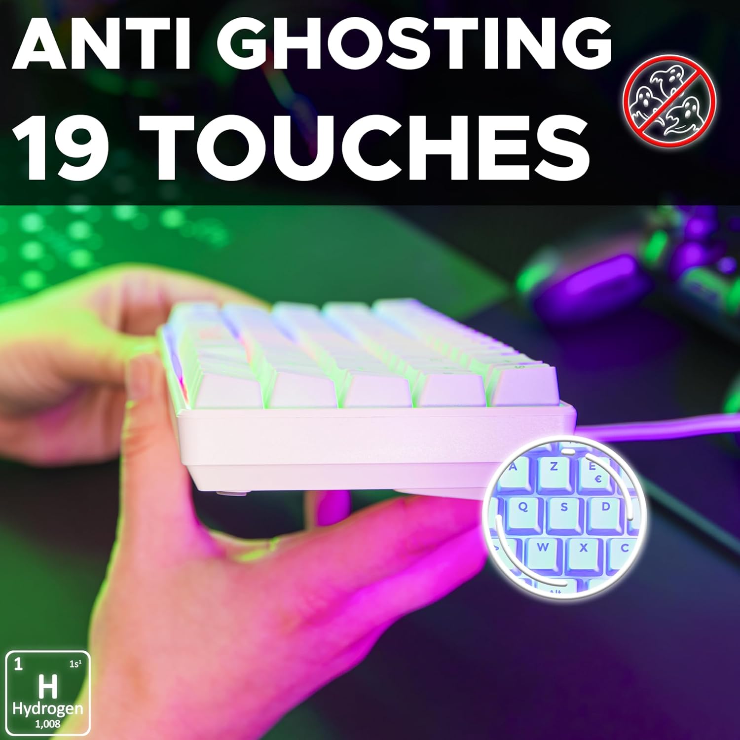 Thumbnail 5 de The G-Lab Keyz Hydrogen: Clavier Gamer 60% semimec à LED multicolore pour PC/PS5