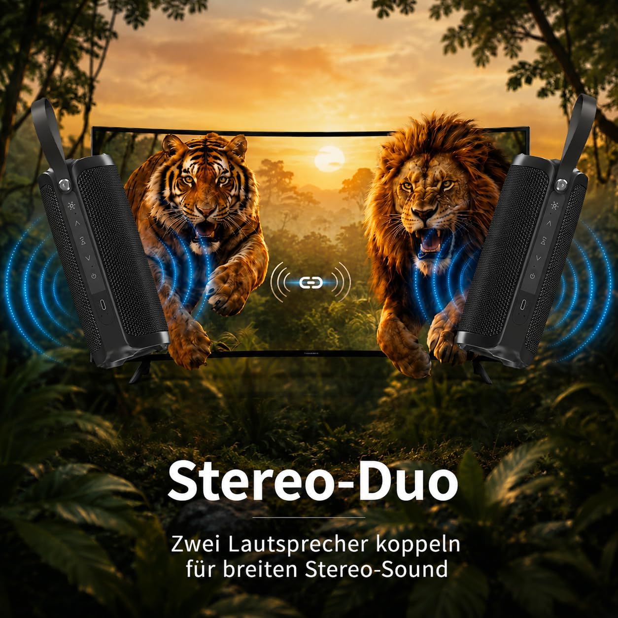 Thumbnail 6 de Bobtot Tragbarer Bluetooth-Lautsprecher – 15 W RMS, IPX6, 15 Std Akku, RGB, TWS
