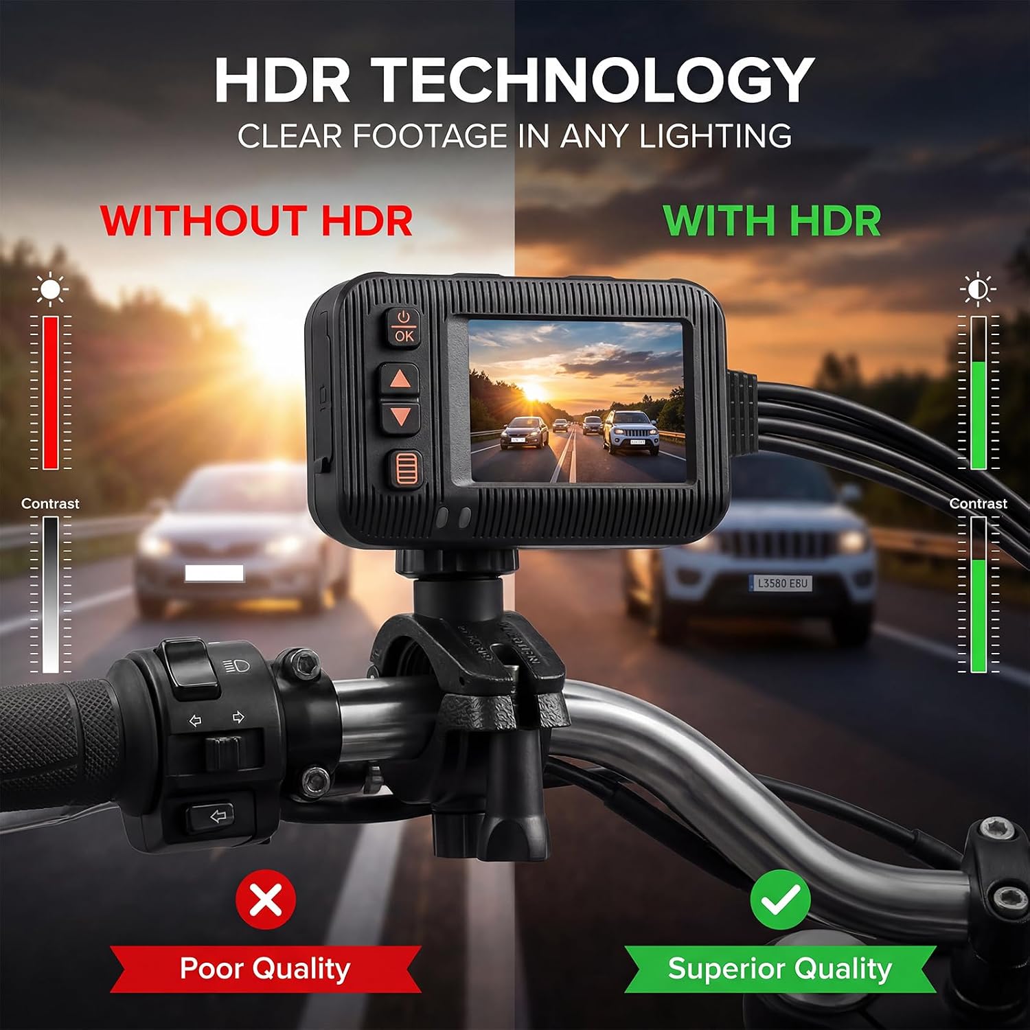 Detalle de SIXWIN 1080P Dashcam Moto Anteriore e Posteriore: doppia registrazione, IP67 e viewing split da 2