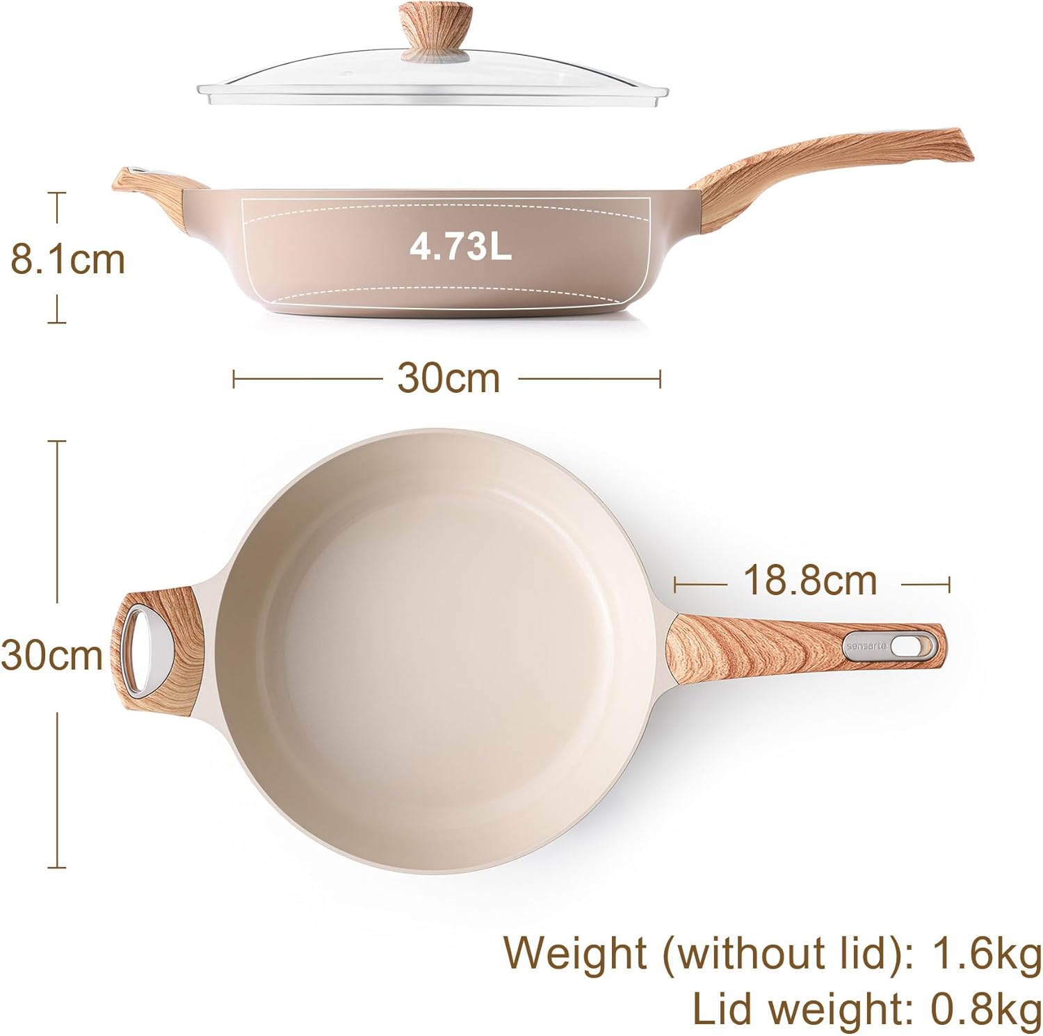Thumbnail 1 de SENSARTE Ceramic Nonstick Frying Pan Skillet with Lid (30cm) – induction-ready 4.7L deep saute pan