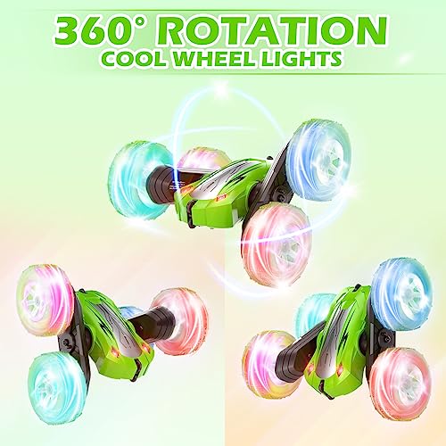 Detalle de Rodzon Coche Teledirigido 360° con Luces – Acrobacias, Batería Recargable (Verde)