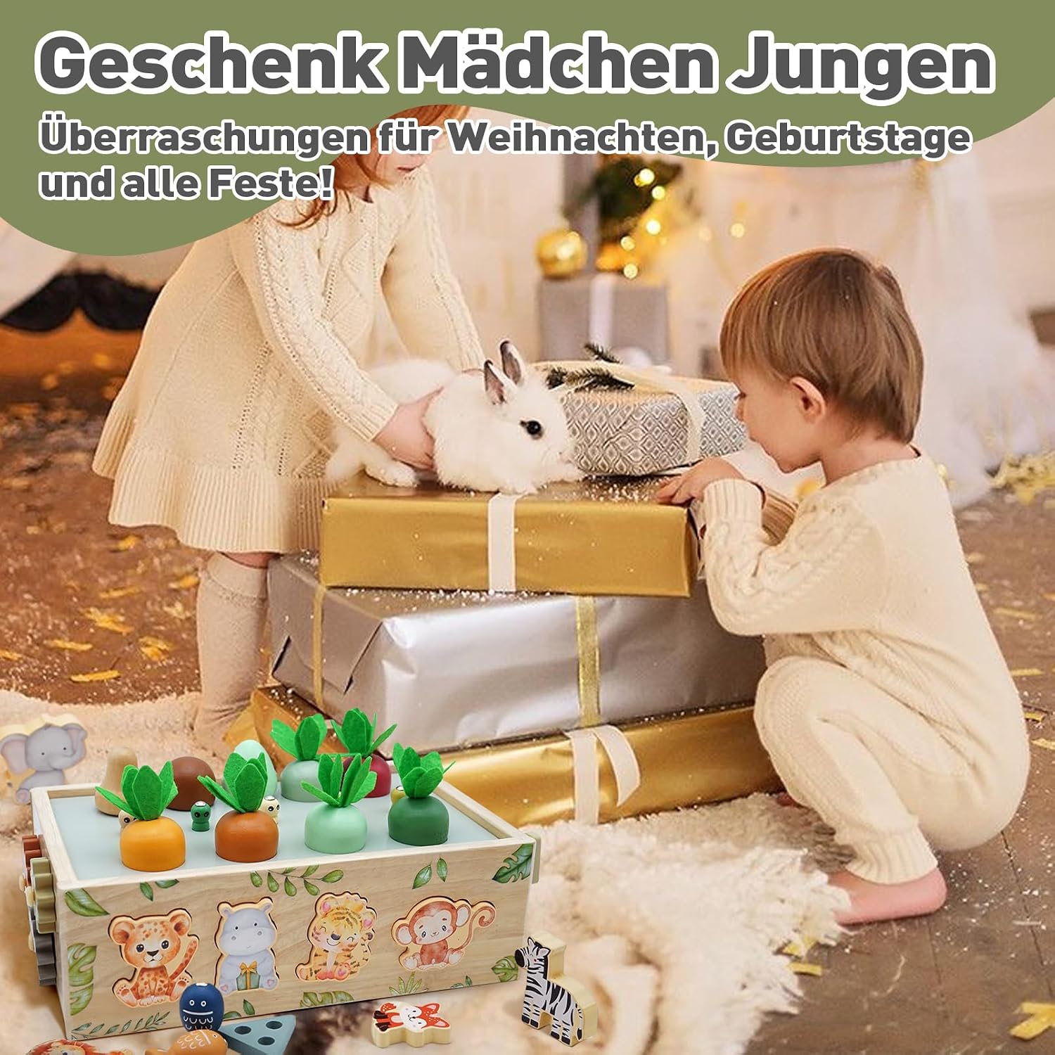 Thumbnail 6 de Montessori Safari Motorikwürfel aus Holz (ab 1 Jahr) – 9-in-1 Motorikspielzeug