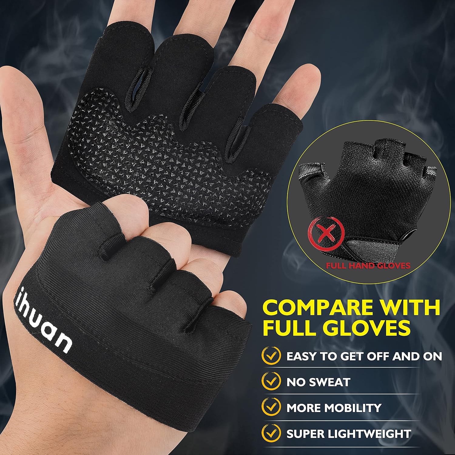 Thumbnail 4 de ihuan Small Weightlifting Gloves, Half-Finger Faux Leather with Padded Palms