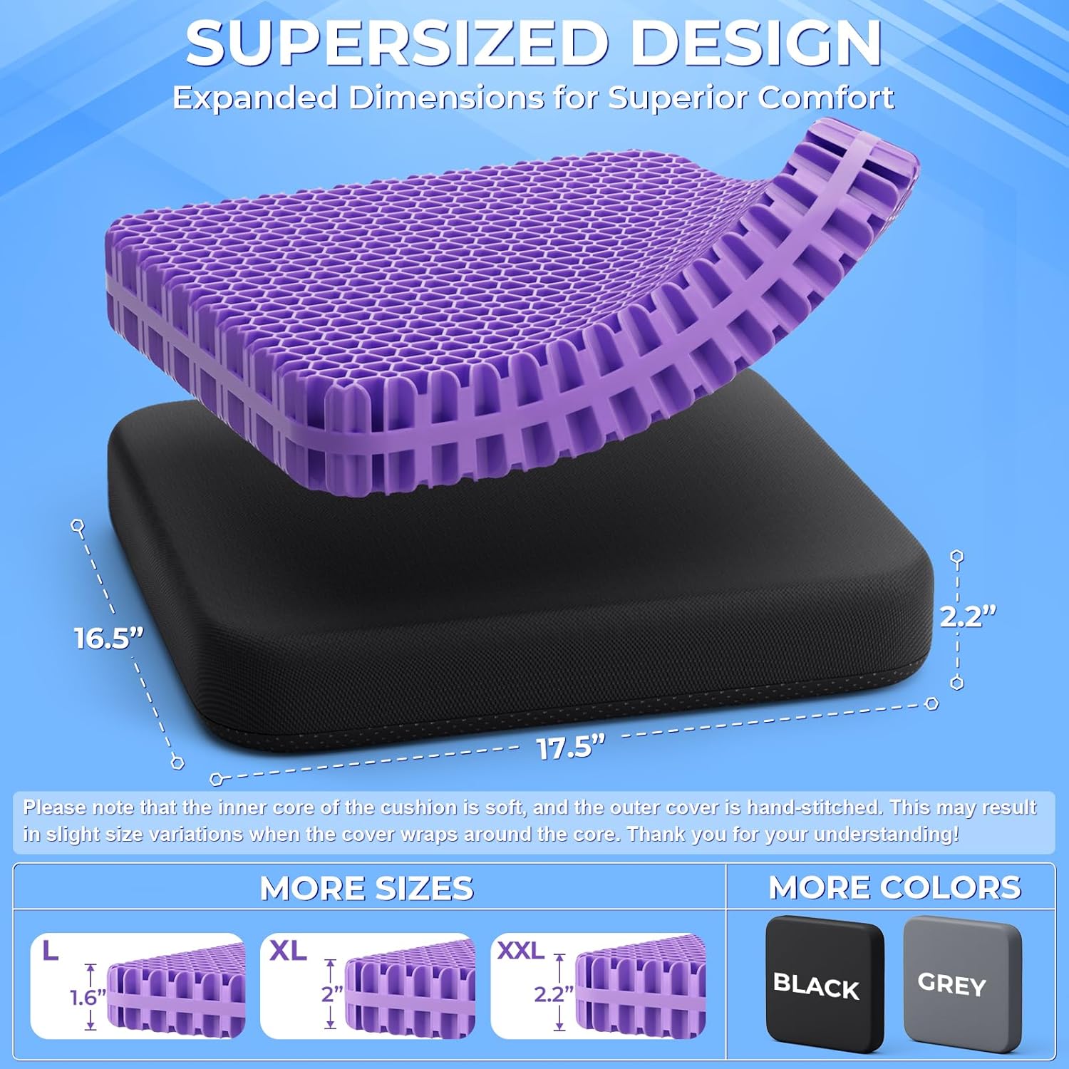 Detalle de TushGuard Gel Seat Cushion for Long Sitting — 2.2" Thick, Breathable Gel Core