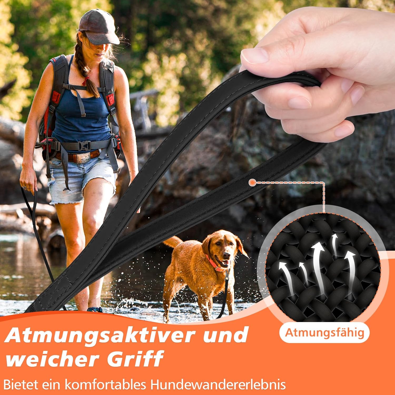 Detalle de X XBEN wasserdichte Schleppleine für Hunde (15 m) mit abschließbarer Karabiner-Sicherung und Handschlaufe