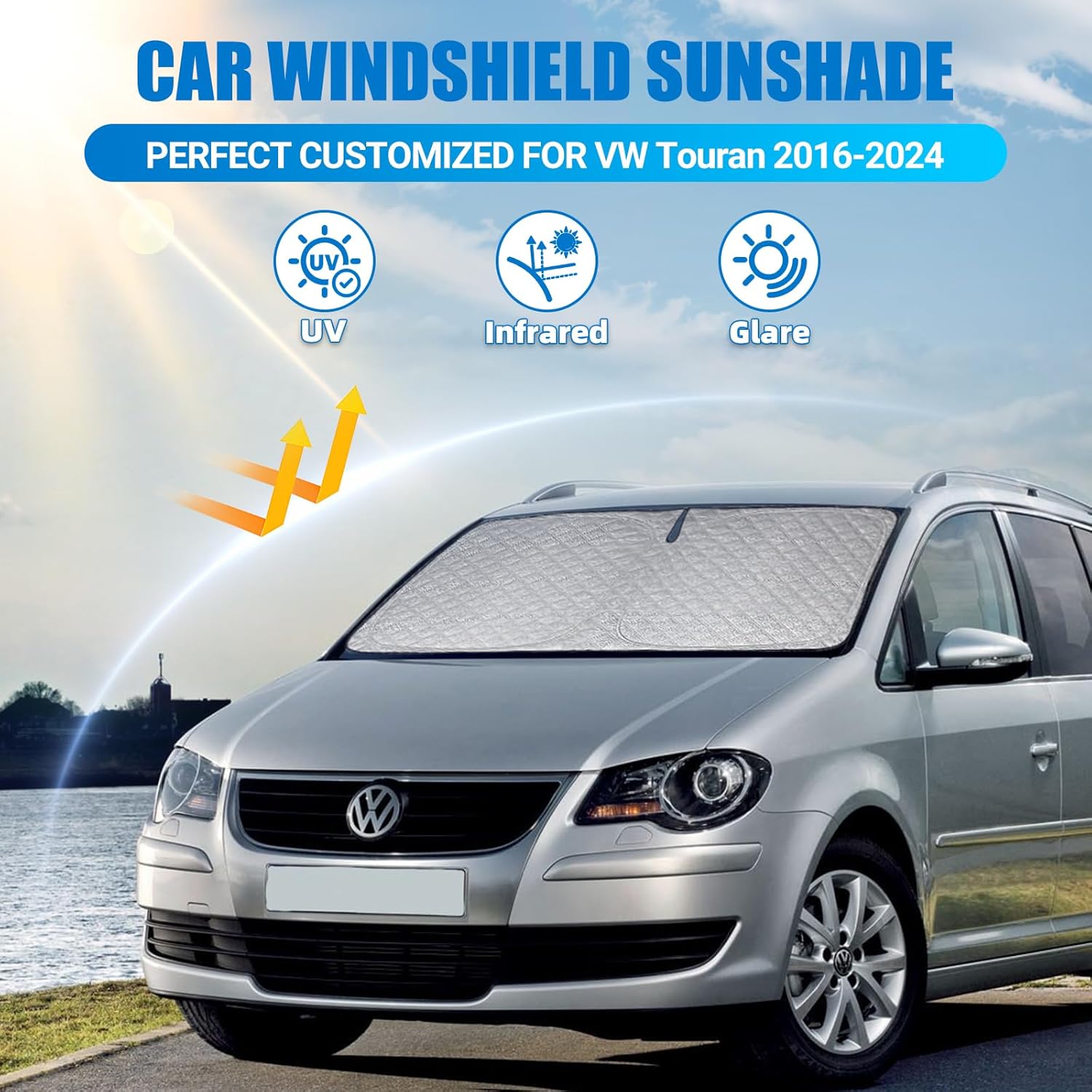 Detalle de XCBYT Sonnenschutz Frontscheibe für VW Touran 2016–2024 – Verdickte, faltbare Abdeckung mit UV-Schutz