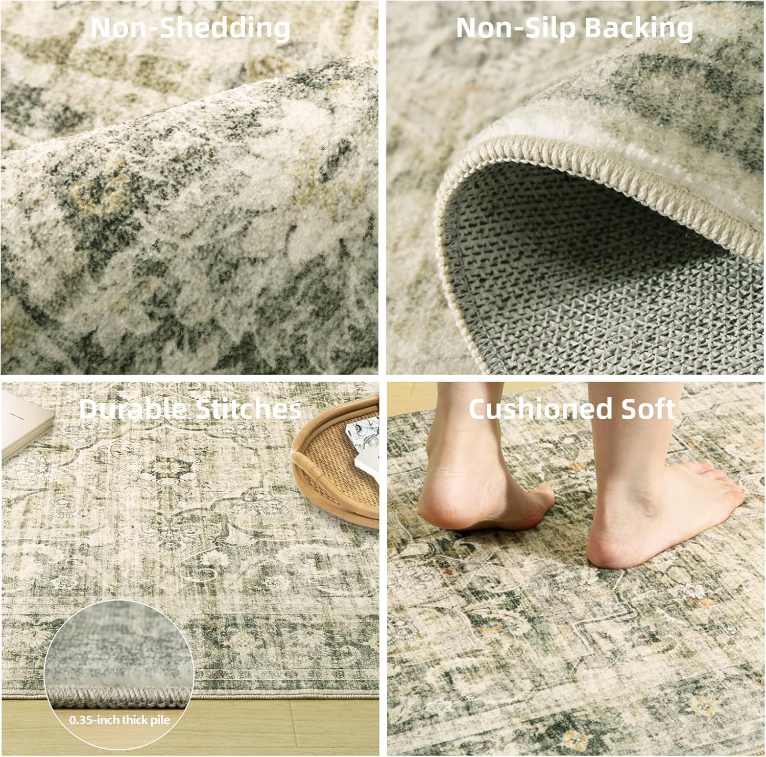 Detalle de Washable Boho Bedroom Rug 3x5 🧷
