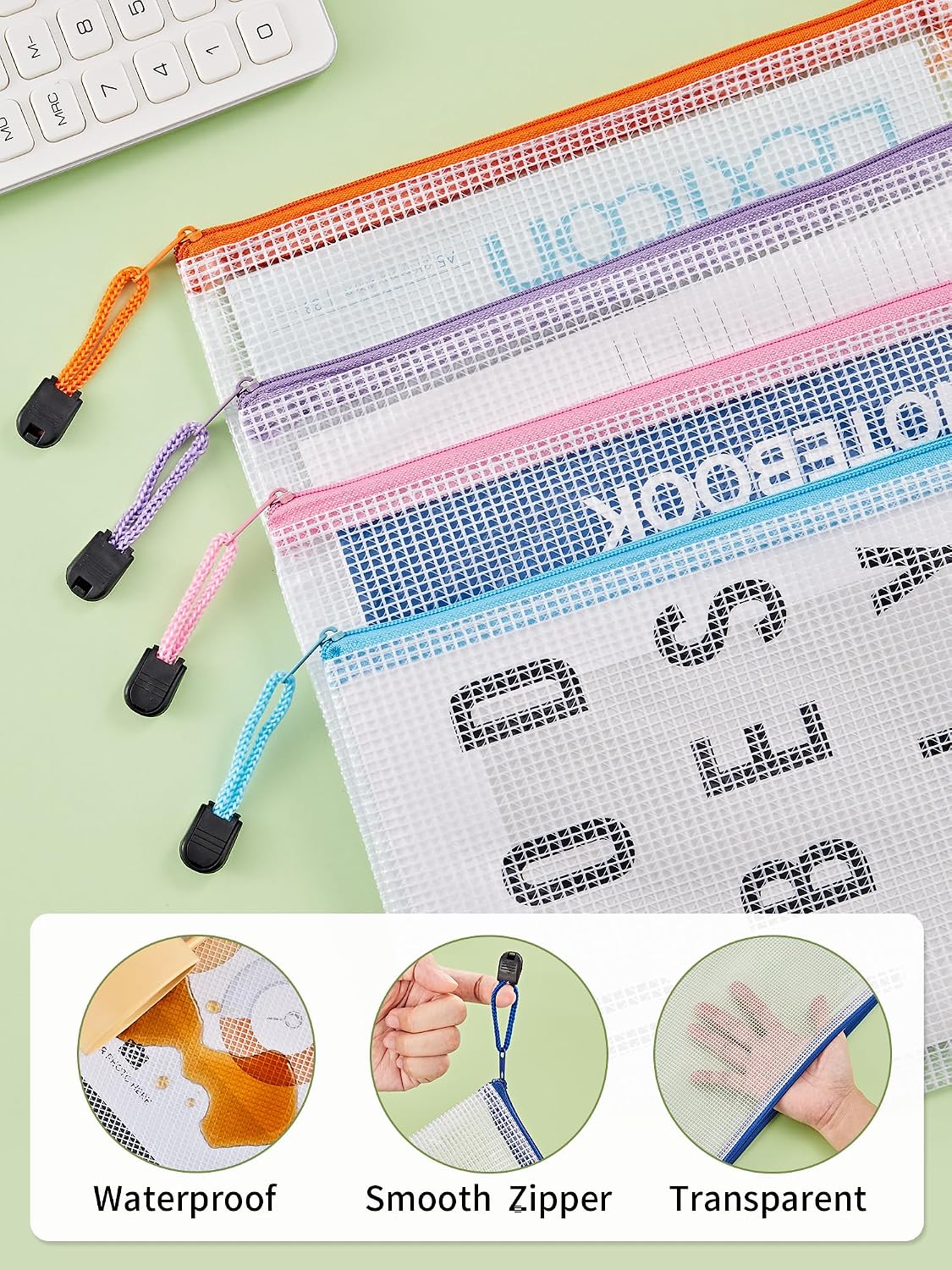 Thumbnail 2 de JARLINK OP175C A5 Mesh Zipper Pouches, 20-Pack in 10 Colors