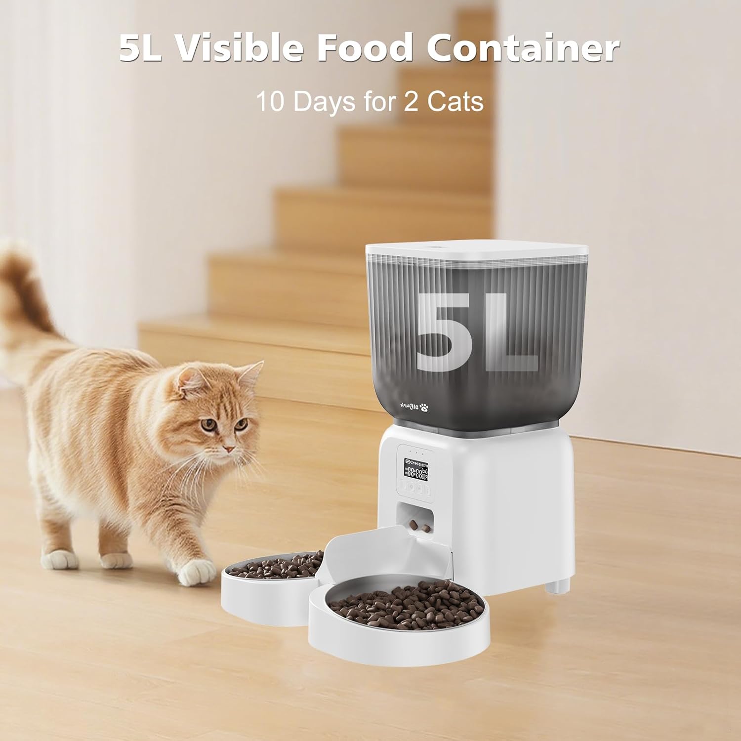 Thumbnail 2 de Olfjurk Automatic Cat Feeder (5L) – Timed Dry Food Dispenser with Dual Power, 1–6 Meals