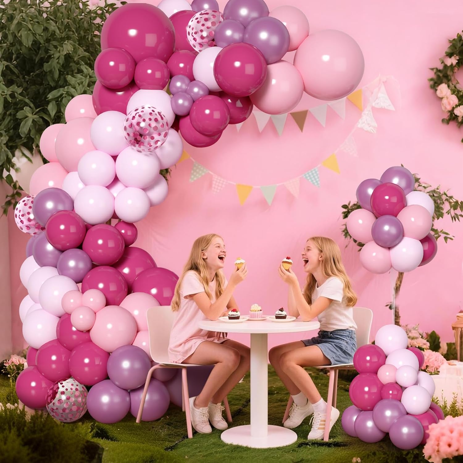 Detalle de 147 Stück Valentinstag Deko Set Rosa – Luftballon Girlande in Hot Rosa, Gold und Weiß