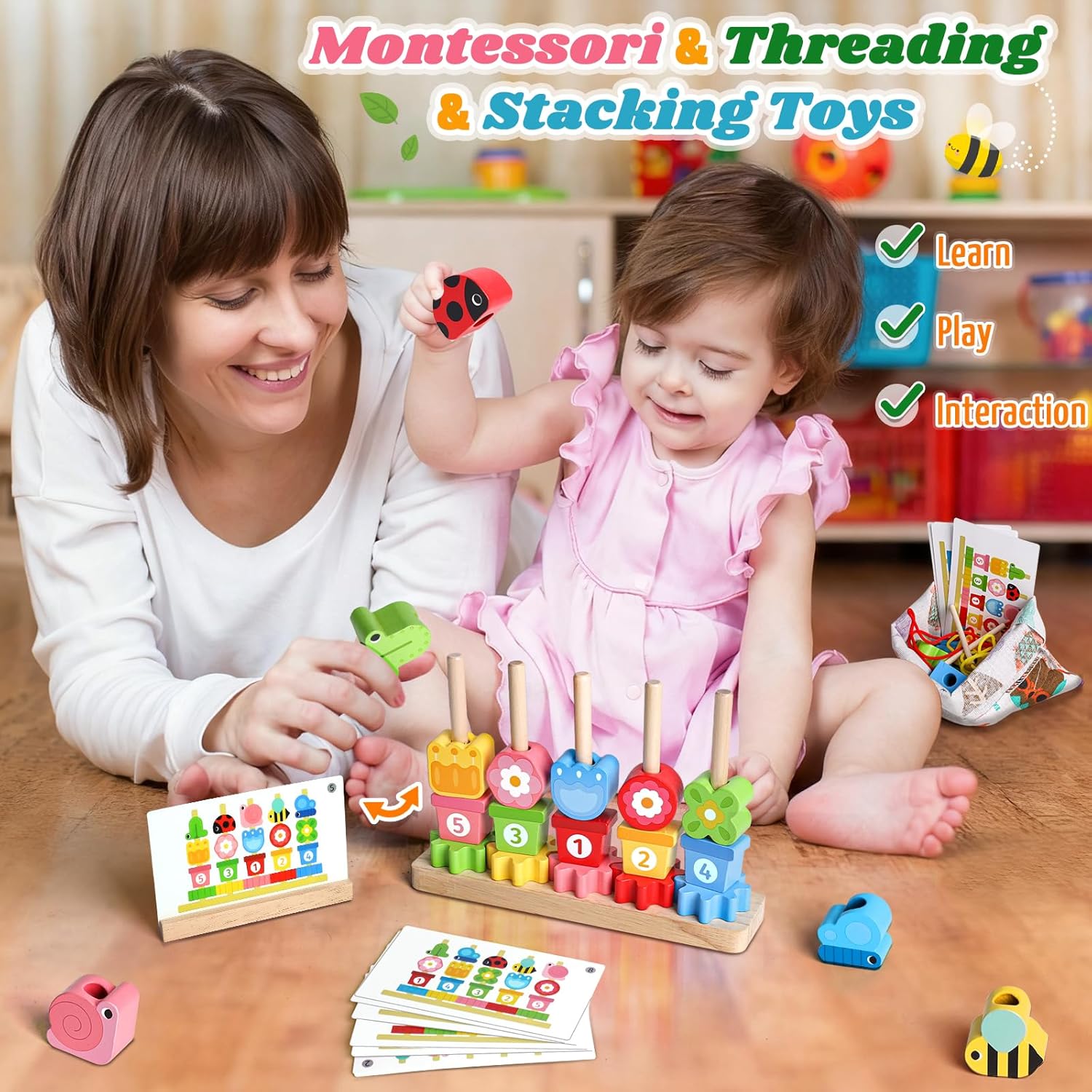 Thumbnail 2 de Montessori Wooden Toddler Toys Fine Motor Set