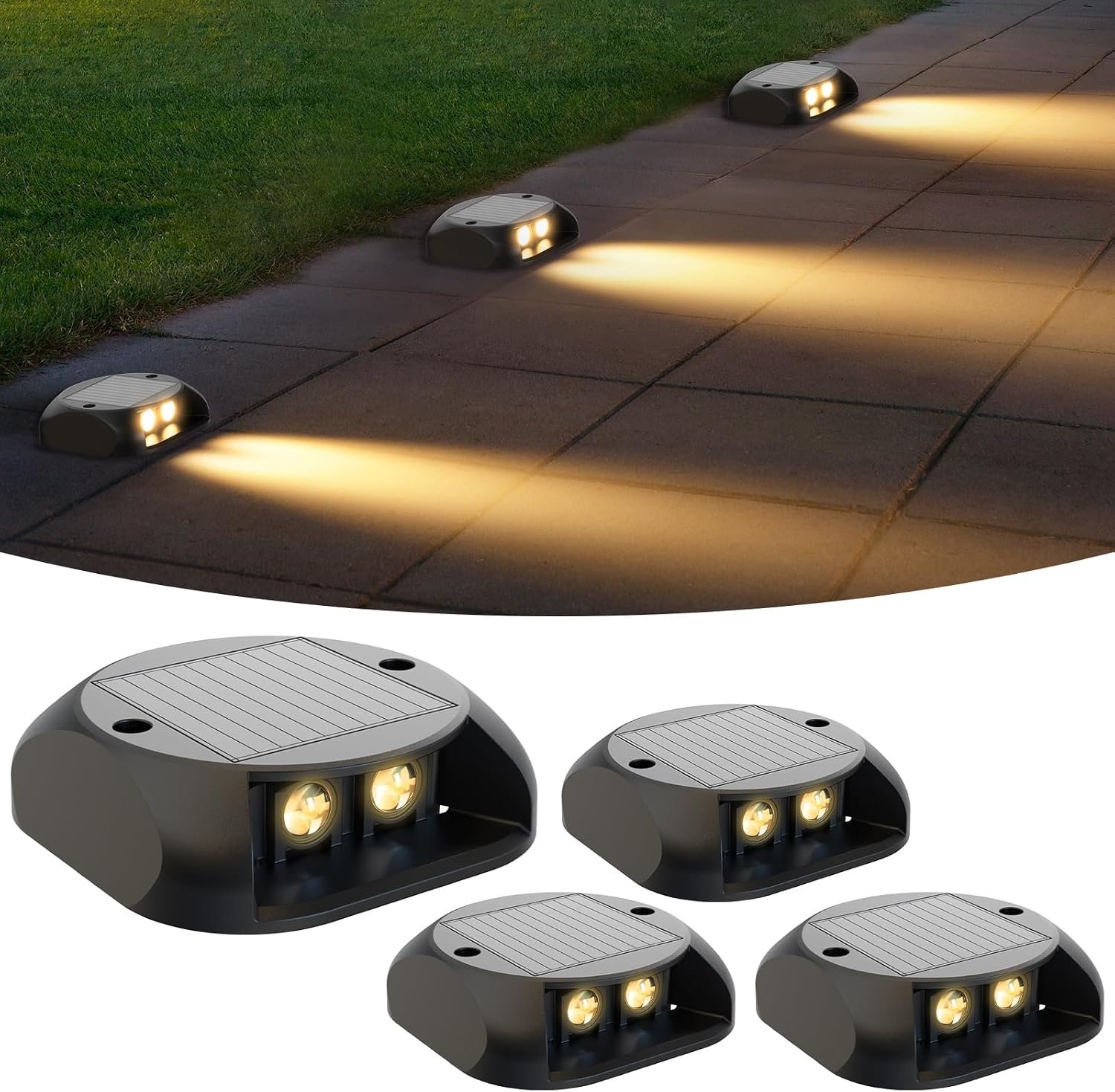 Detalle de Quntis 4 Pezzi Luci Solari da Esterno Calda Bianca – Faretto Segnapasso LED Solare IP65