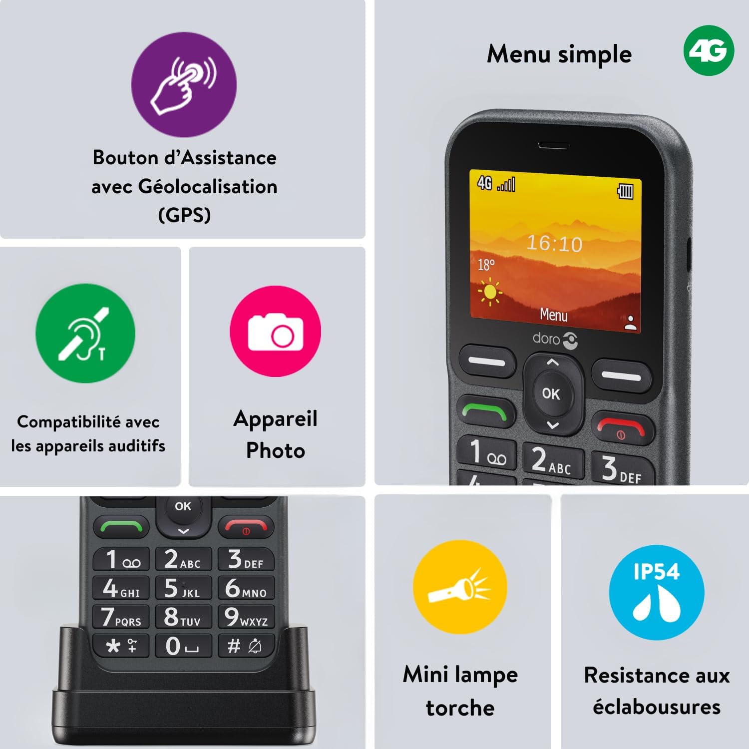 Detalle de Doro Leva L10 – Téléphone portable senior 4G débloqué avec grand écran et assistance GPS