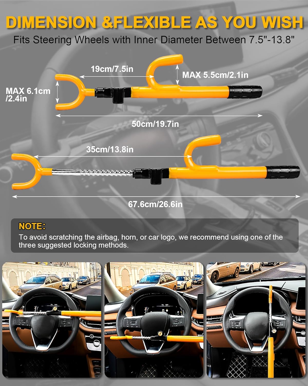Detalle 2 de Tevlaphee steering wheel lock 35 cm universal