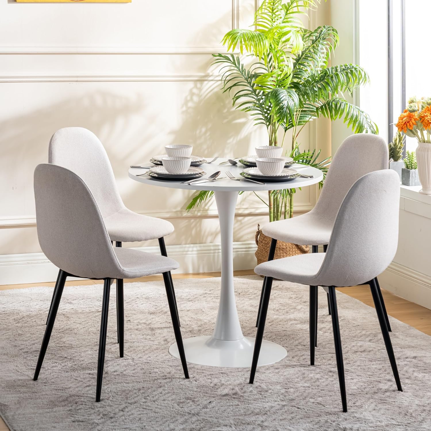 Thumbnail 6 de MEUBLE COSY Tavolo da Pranzo Rotondo 80x80x73 cm stile scandinavo, struttura in metallo bianco (fino a 4 persone)