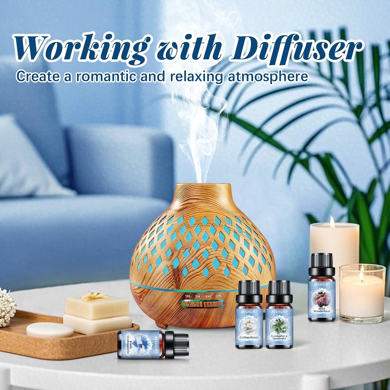 Detalle de AESHORY Set ätherische Öle für Diffuser (6 x 10 ml) – Frisch, Eukalyptus & Co. als Aromatherapie-Duftöl Geschenkset