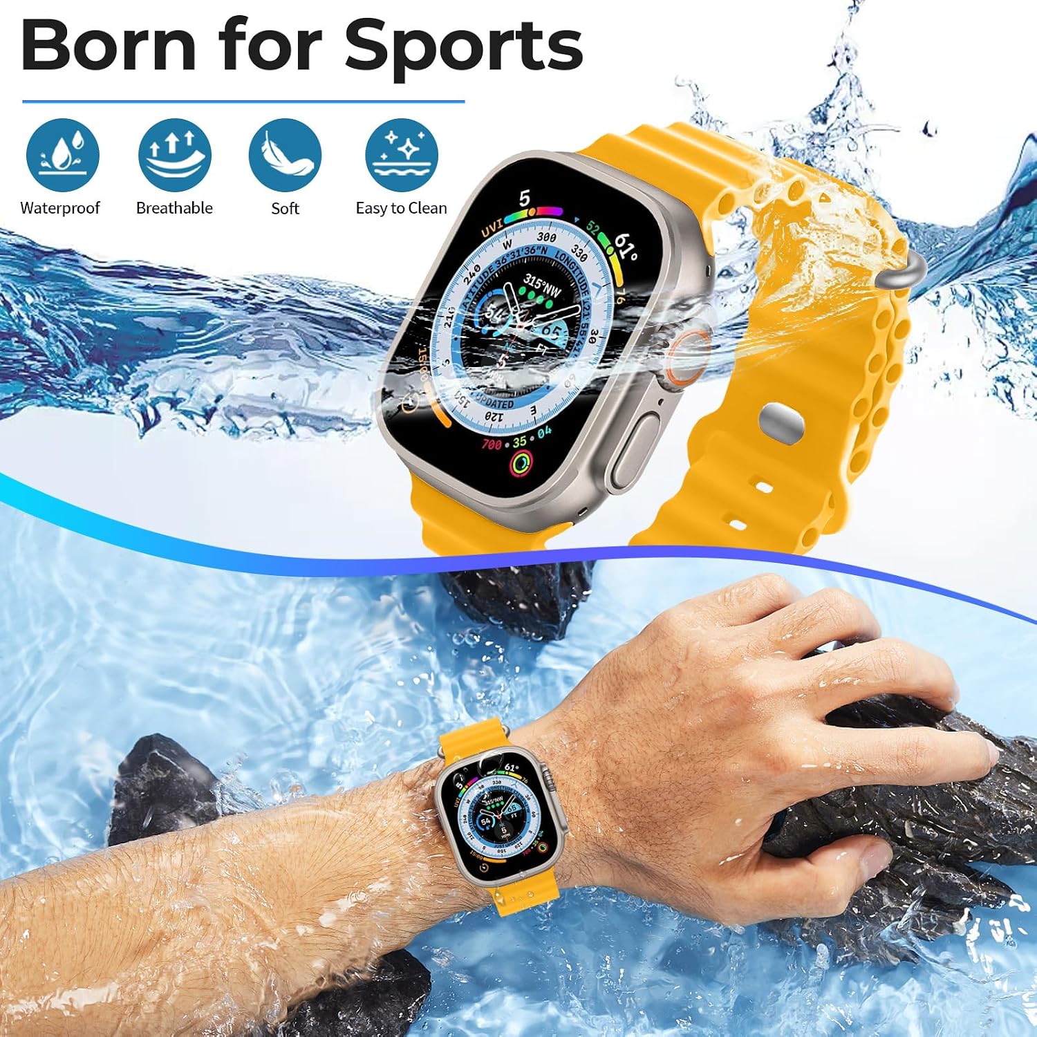 Thumbnail 4 de HdanMole Silicone Ocean Strap for Apple Watch Ultra & Series (Yellow) – water-sport style band