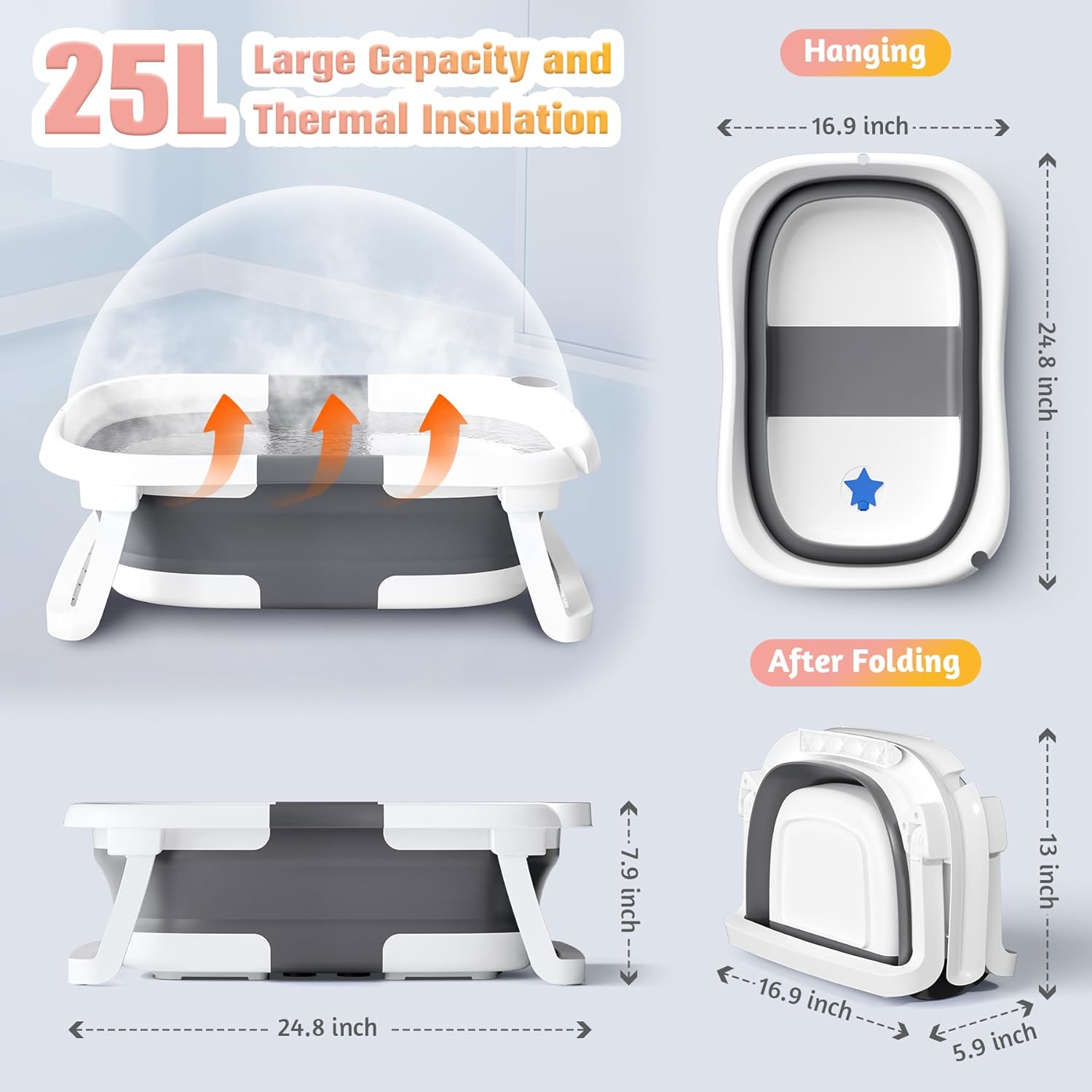 Thumbnail 4 de Rabb 1st Baby Foldable Bath Tub 1 — Portable Grey