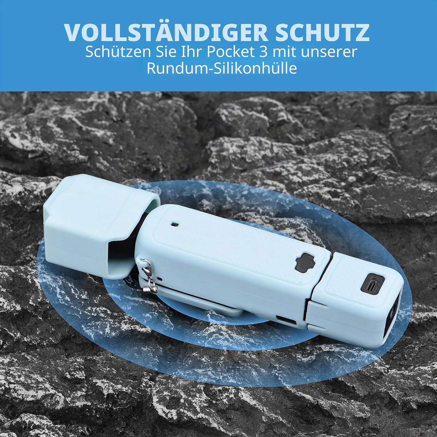 Detalle de BRDRC Pocket 3 Silikonhülle – Rundum-Schutz für DJI Osmo Pocket 3 (Creator Combo), Blau