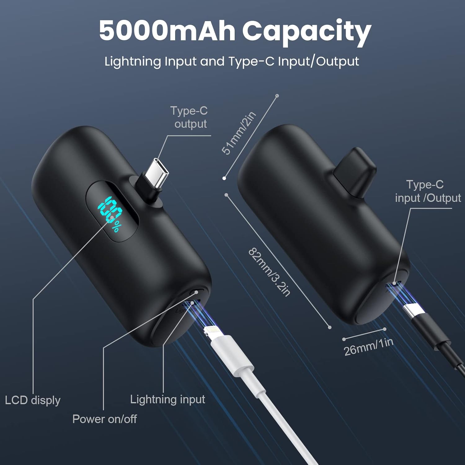 Thumbnail 3 de Mini Power Bank USB C 5000mAh 15W PD: caricabatterie ultra compatto con display LED