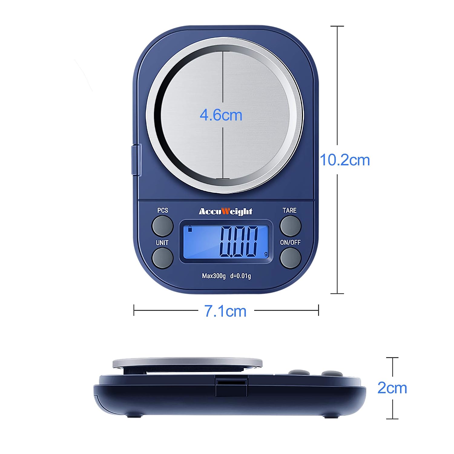 Detalle de ACCUWEIGHT 300/0,01 g Feinwaage mit Zählfunktion – Präzisions-Taschenwaage für Schmuck, Gewürze & mehr