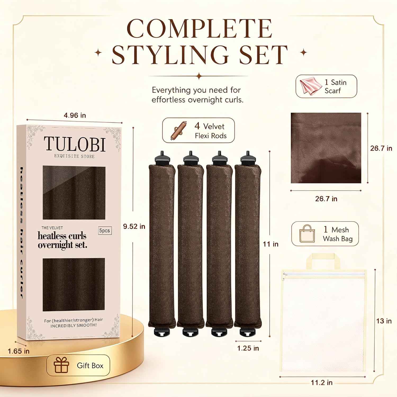Detalle 2 de TULOBI Jumbo Velvet Heatless Curling Rods with Satin Scarf and Mesh Bag