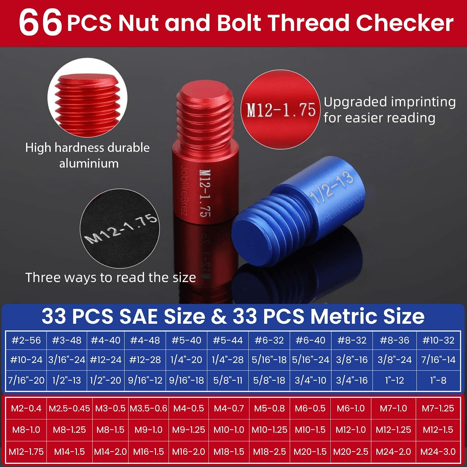 Detalle 2 de JoblikeBrez 66-Piece Thread Checker Set, SAE and Metric Sizes