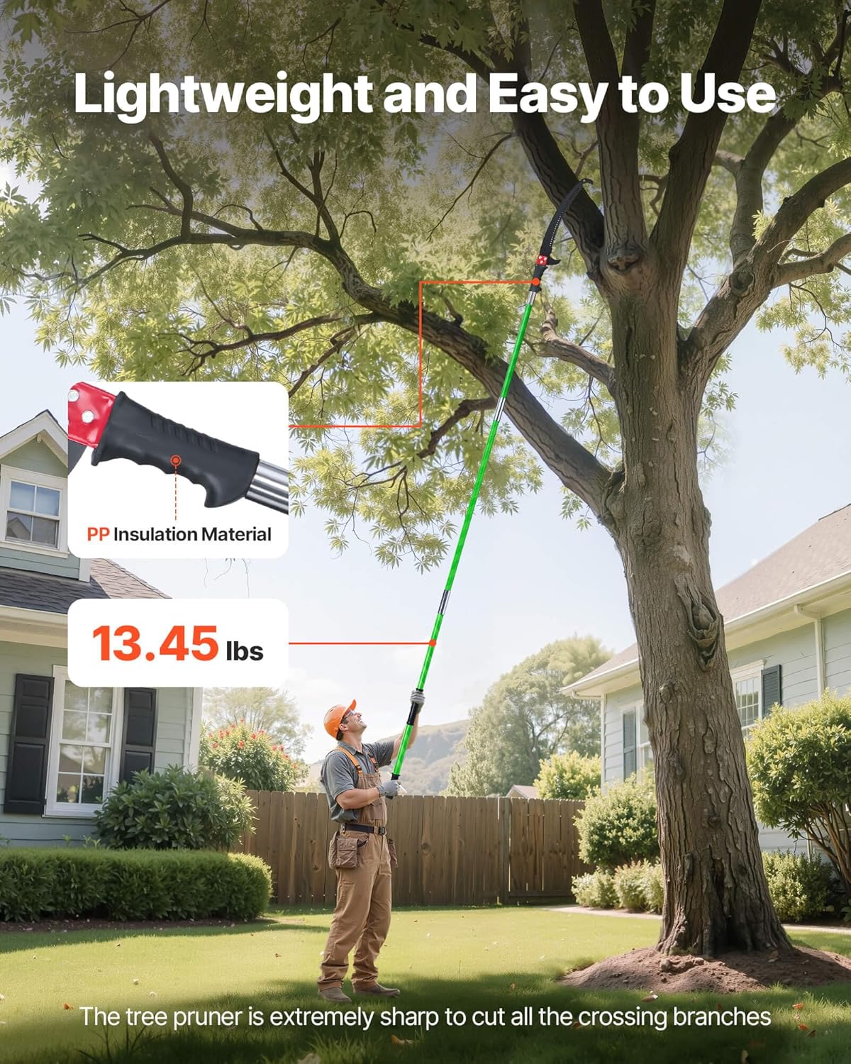 Thumbnail 3 de VEVOR Scie à Élaguer Extensible 8 Sections – Lame 65Mn, 2,15–8,09 m, avec 8 Perches Fibre de Verre