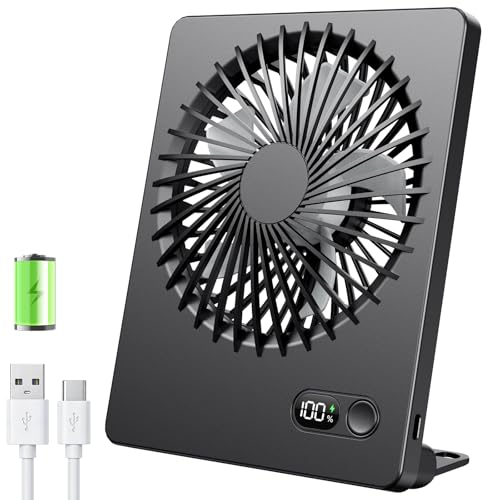 Detalle de TriPole Tischventilator Leise: USB-Akku-Ventilator mit 2000 mAh, 180° verstellbar, 3 Stufen, bis 16 Std., Schwarz