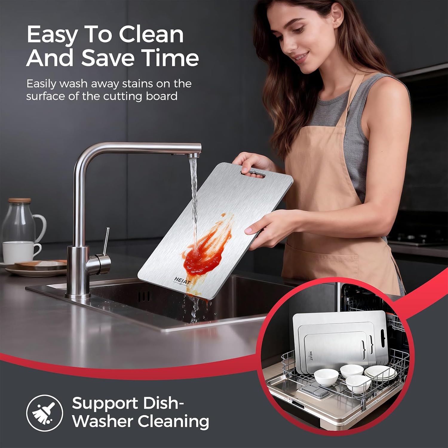 Detalle de 100% Pure Titanium Cutting Board Set of 3 – Dual-Sided, Dishwasher Safe