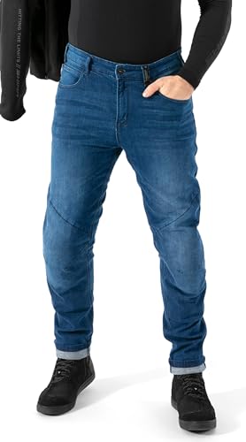 Detalle 2 de Shima Rider Pantalón Moto Hombre con Protectores Airforce – Tejanos ajustados en azul, talla 34/34