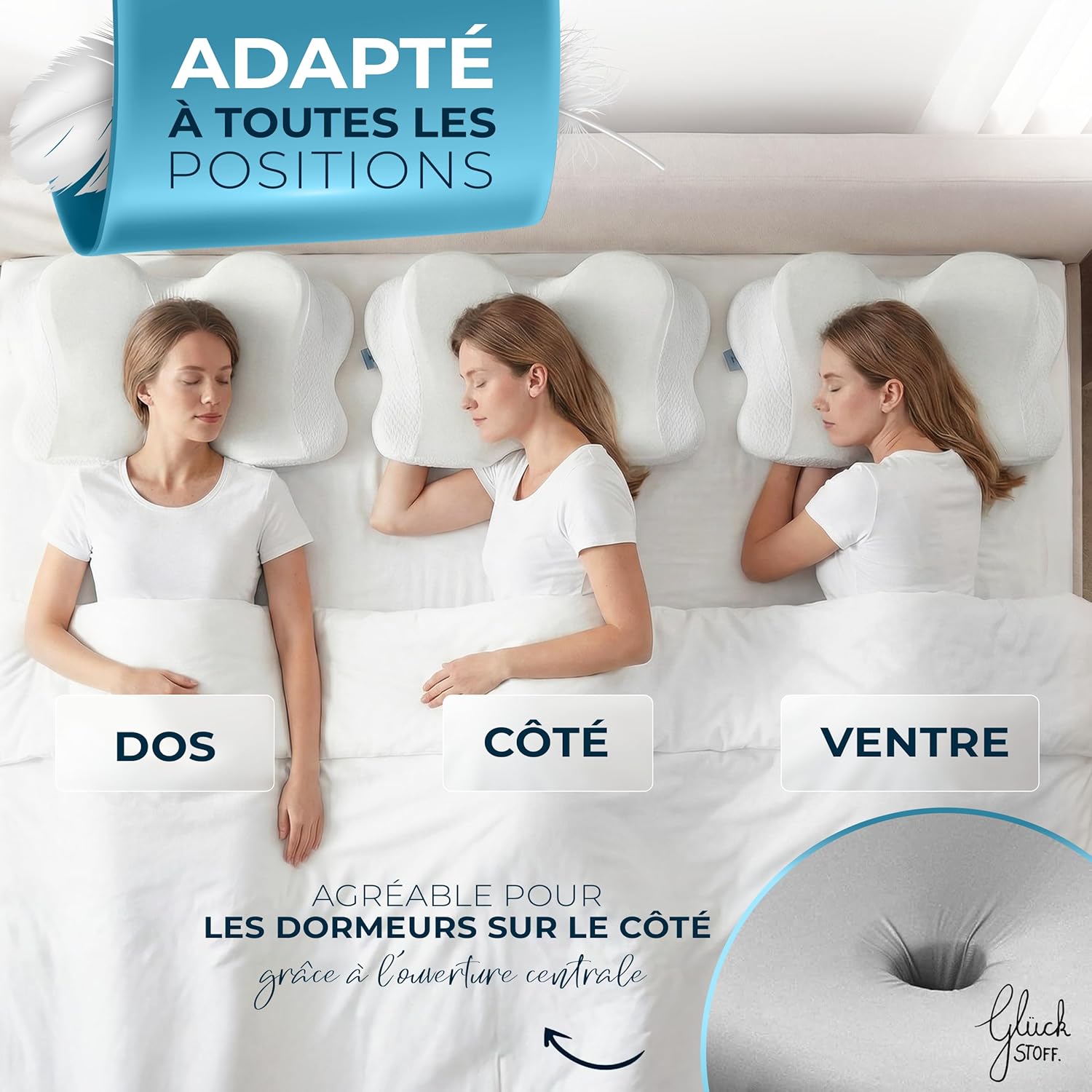 Thumbnail 3 de Glückstoff® Oreiller Ergonomique Allrounder en mousse à mémoire de forme, pour dormir sur le côté