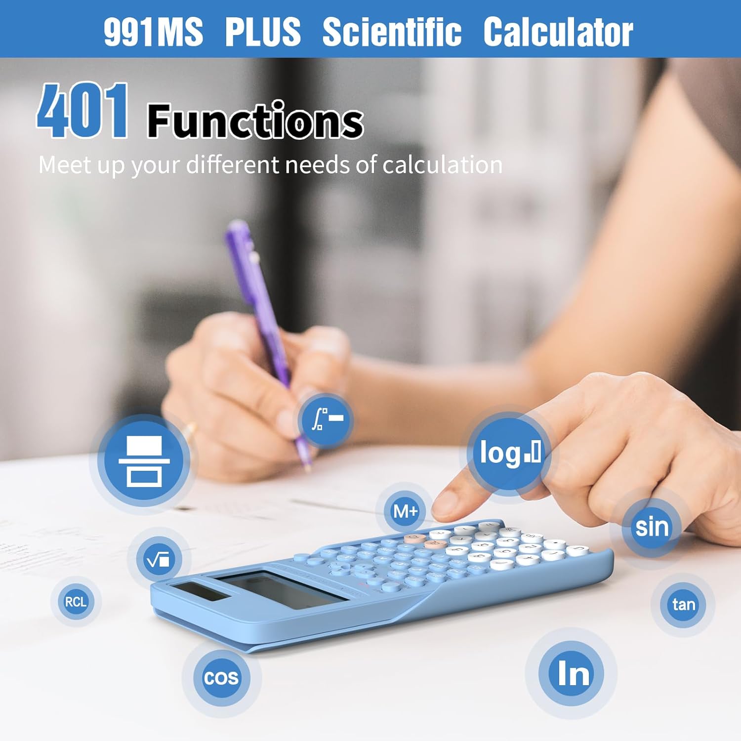 Thumbnail 1 de NEWYES Advanced Scientific Calculator for Exam (401 functions, 2-line display) – Blue