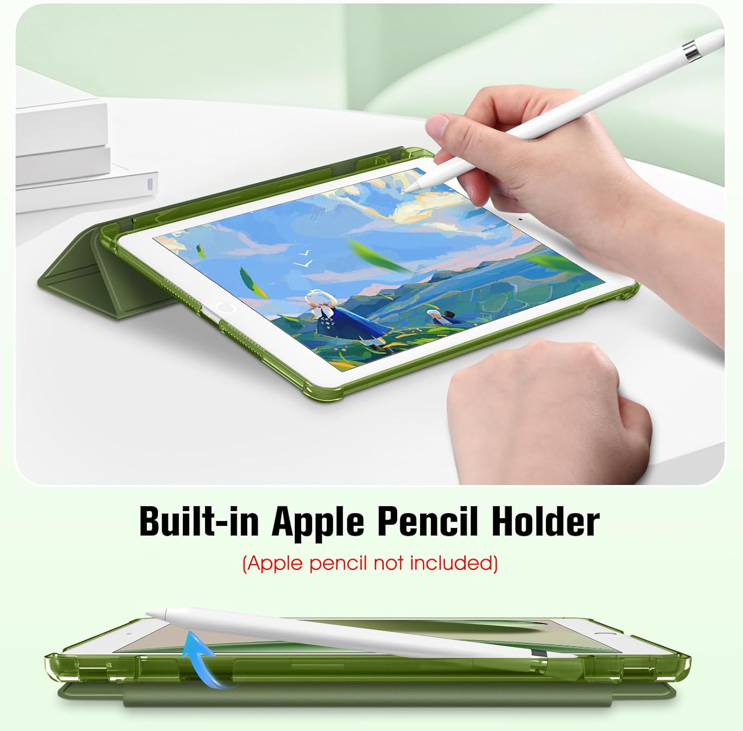 Thumbnail 5 de Fintie Hülle für iPad 9. Generation / iPad 8. / iPad 7 (10,2 Zoll) mit Stifthalter, Auto Schlaf/Wach – Olivgrün