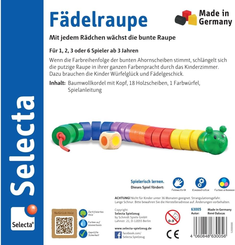 Detalle 2 de Selecta 63005 Fädelraupe Würfelspiel