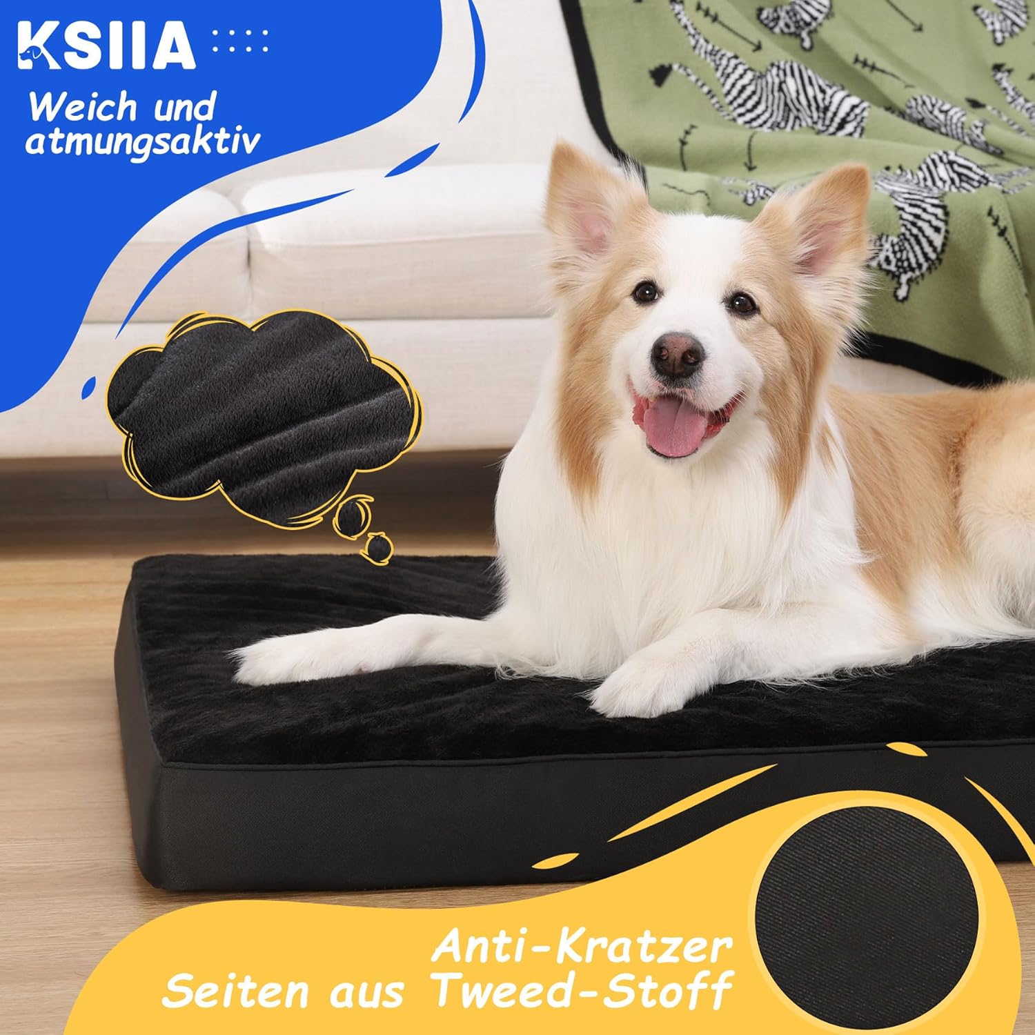 Thumbnail 2 de KSIIA Orthopädisches Hundebett für große Hunde (XXL) 120x75x9 cm – waschbares Kissen mit abnehmbarer Decke