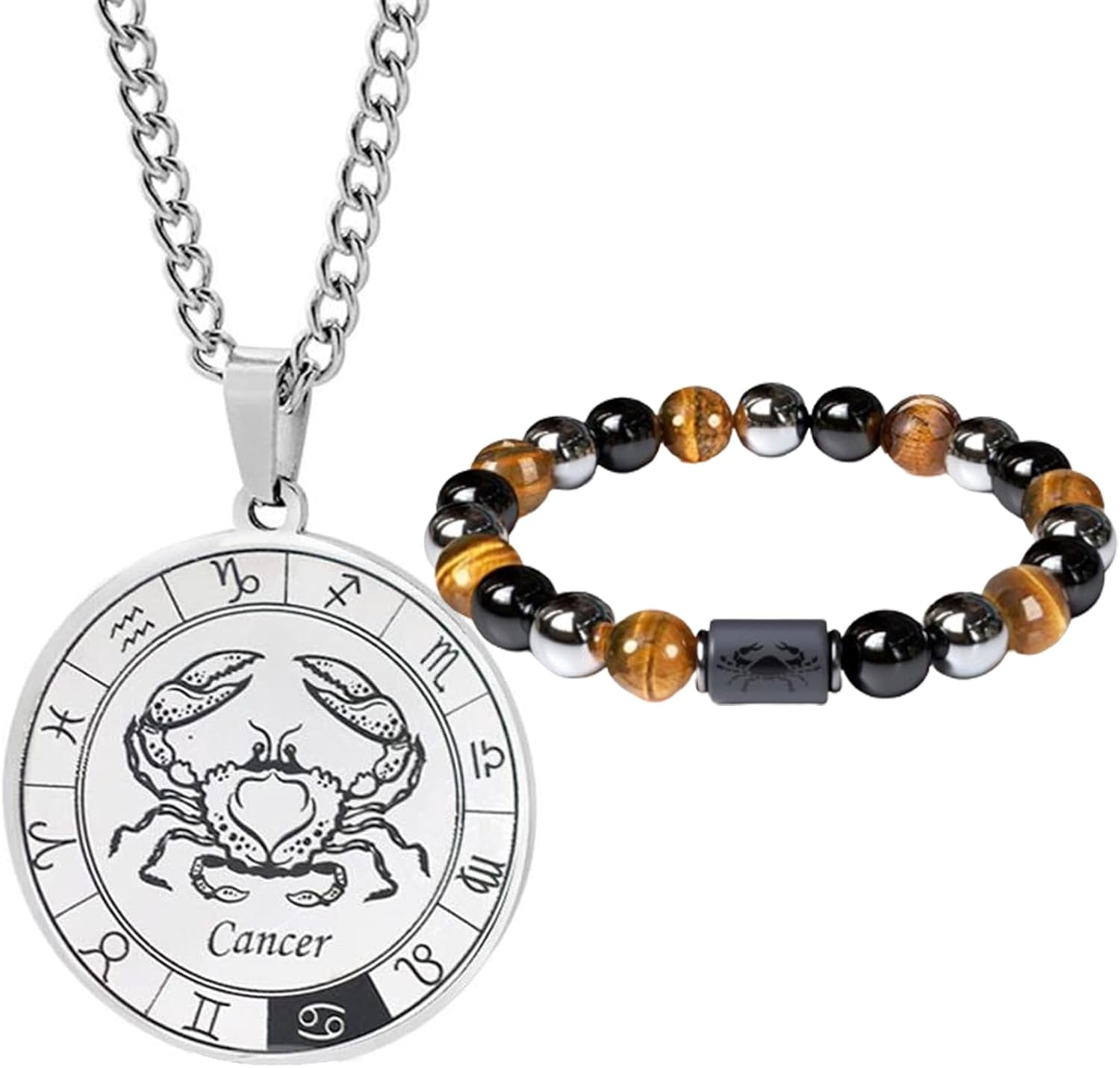 Thumbnail 6 de Sternzeichen-Schmuck-Set für Herren von Caimeytie: Halskette aus Edelstahl + Armband mit Perlen