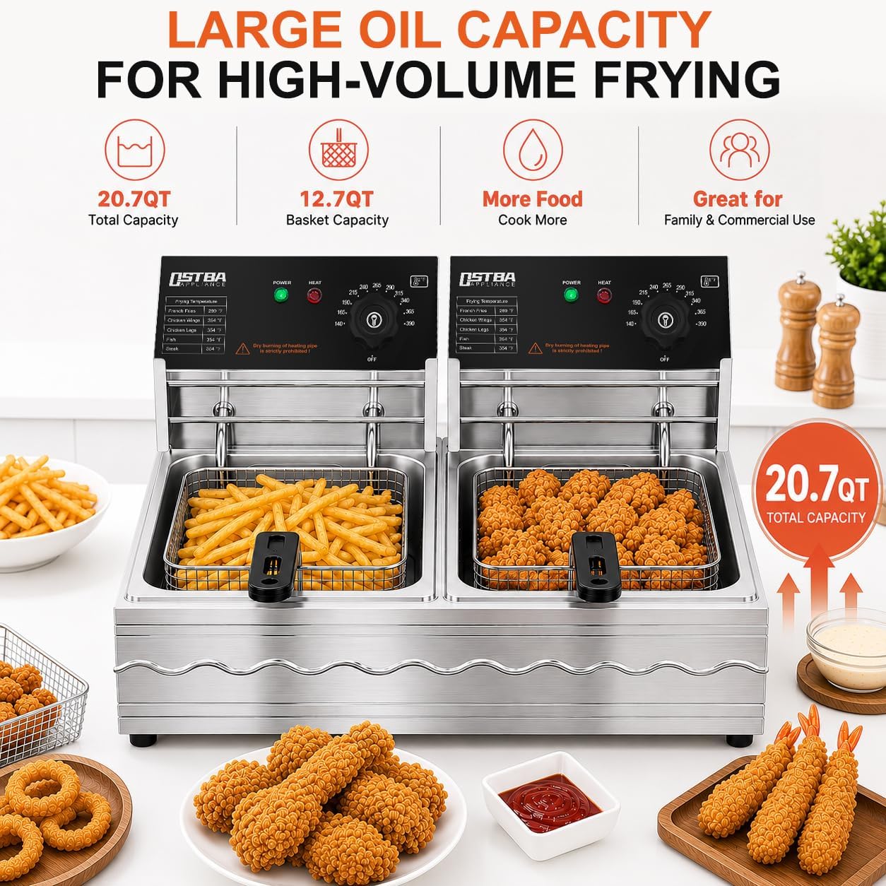 Detalle de OSTBA Commercial Deep Fryer 20.7QT