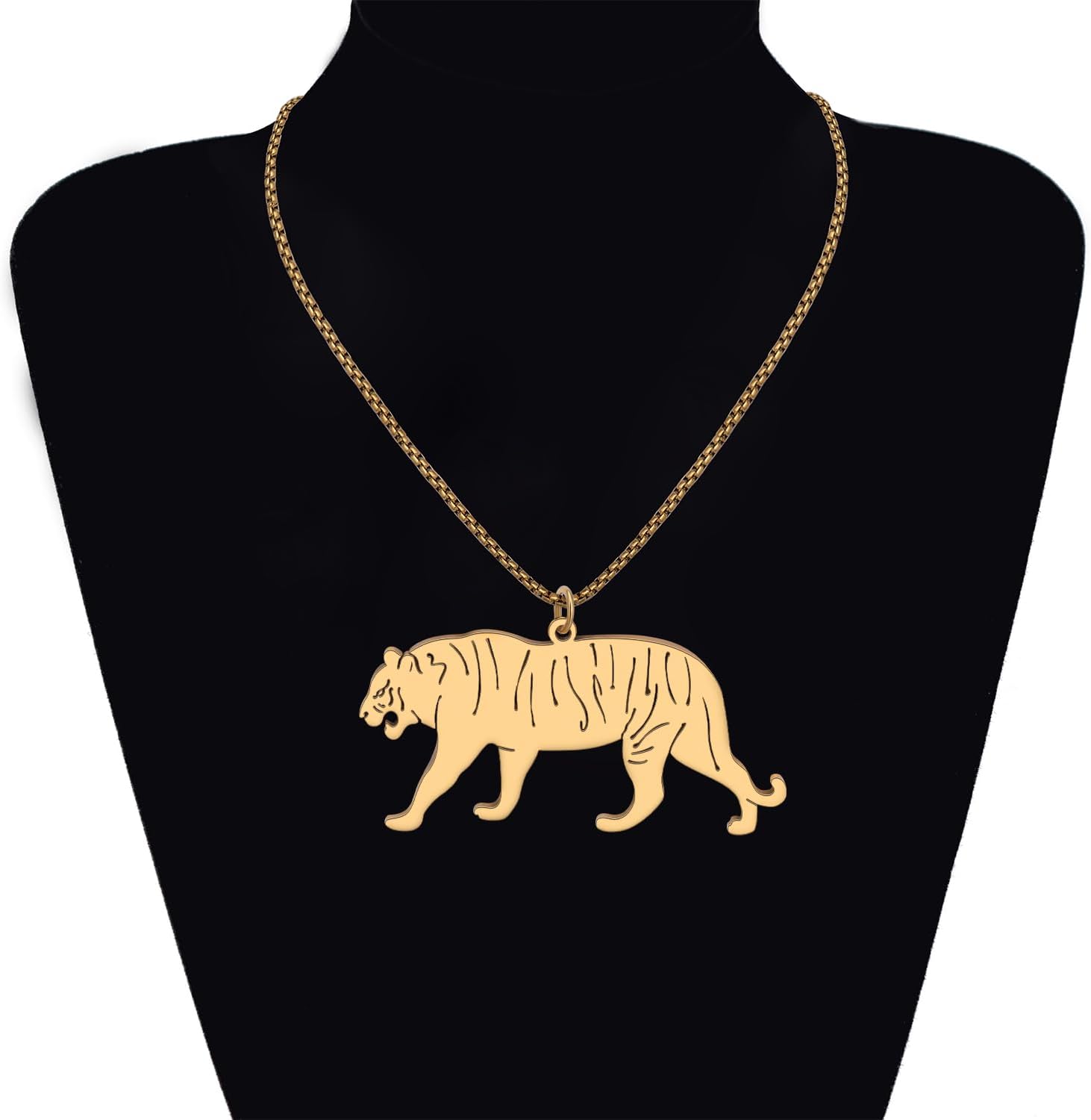 Detalle de RAIDIN Tiger Leopard Halskette aus rostfreiem Edelstahl – Gold- oder Silberoptik, 50 cm + 7 cm Verlängerung
