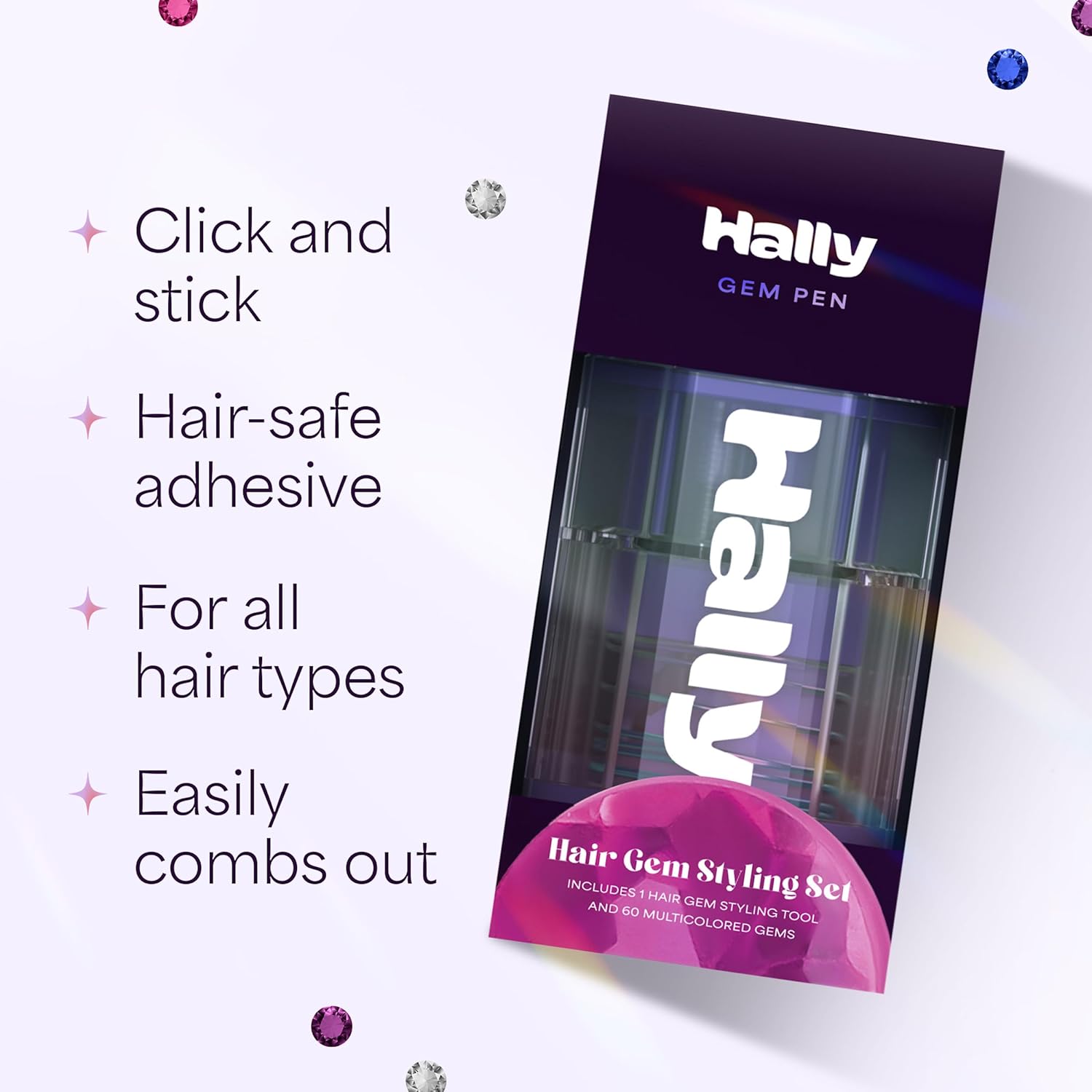 Detalle 2 de Hally Hair Gem Pen for Girls — 240 Stick-On Hair Gems Kit with Reusable Stamper Tool