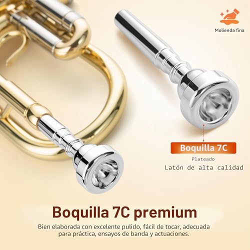 Detalle de CAHAYA Trompeta Sib con boquilla 7C y estuche: kit completo para principiantes y estudiantes