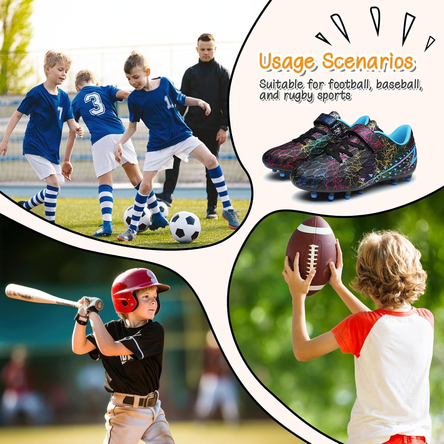 Thumbnail 6 de Kids FG/AG Boys Football Boots with hook-and-loop straps – breathable training & match trainers