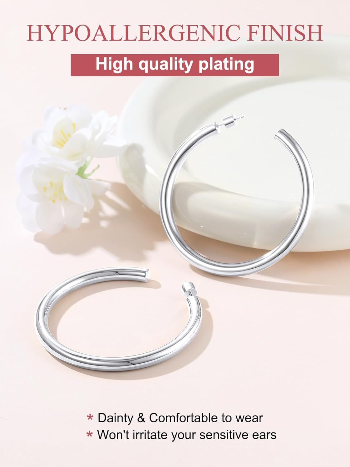 Detalle 2 de FOCALOOK Creolen Damen – Edelstahl Statement Ohrringe, Rundrohr-Design, 30–80 mm