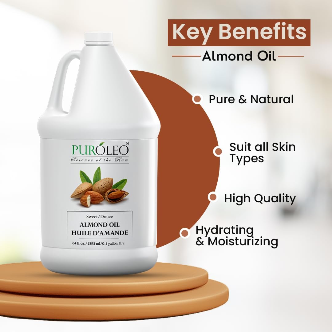 Detalle de PURÓLEO Sweet Almond Oil, 1900 mL for Skin, Hair and Massage