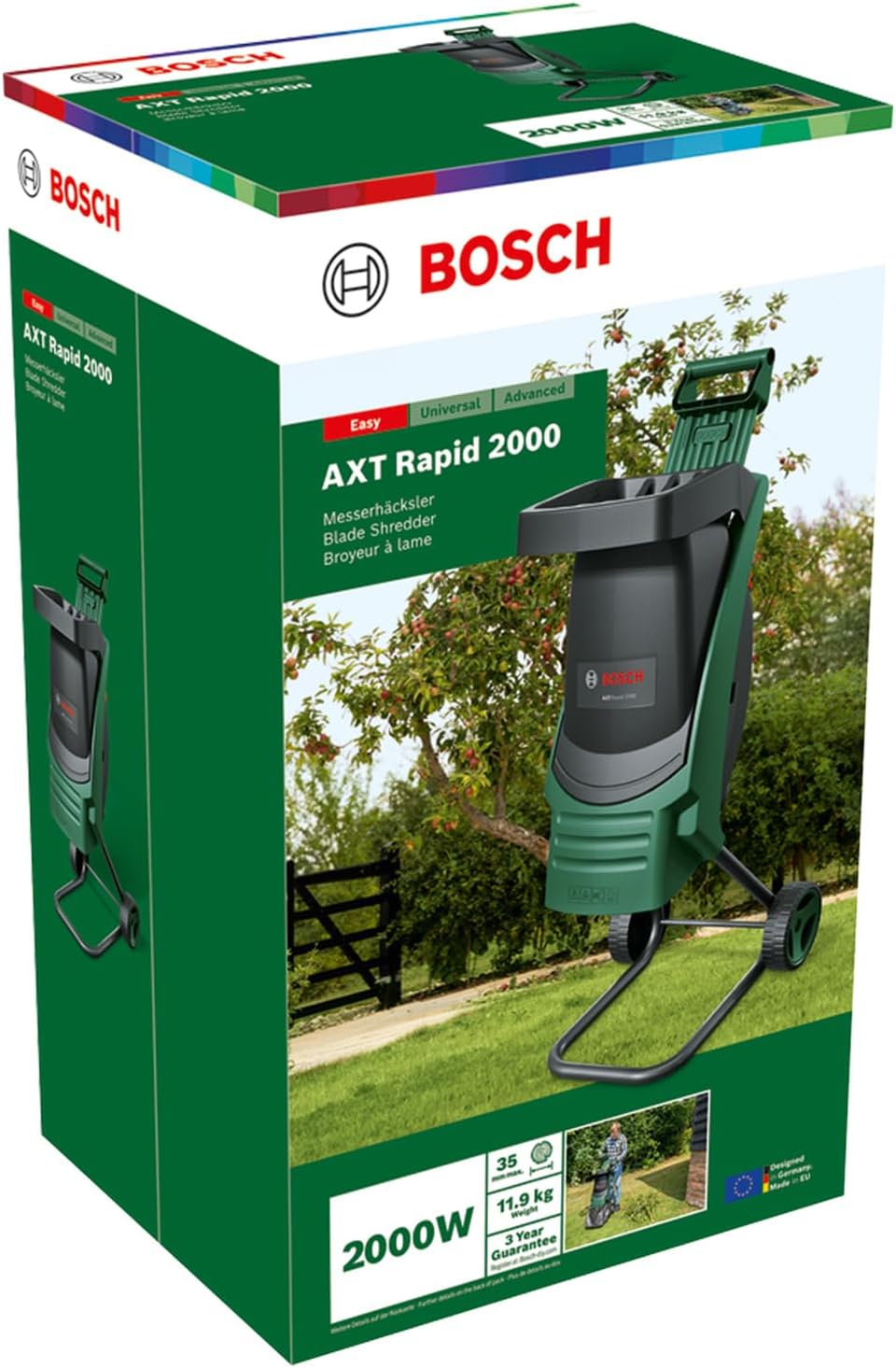 Detalle de Bosch AXT Rapid 2000 Häcksler – leistungsstarker Gartenhäcksler mit 2000-W-Motor