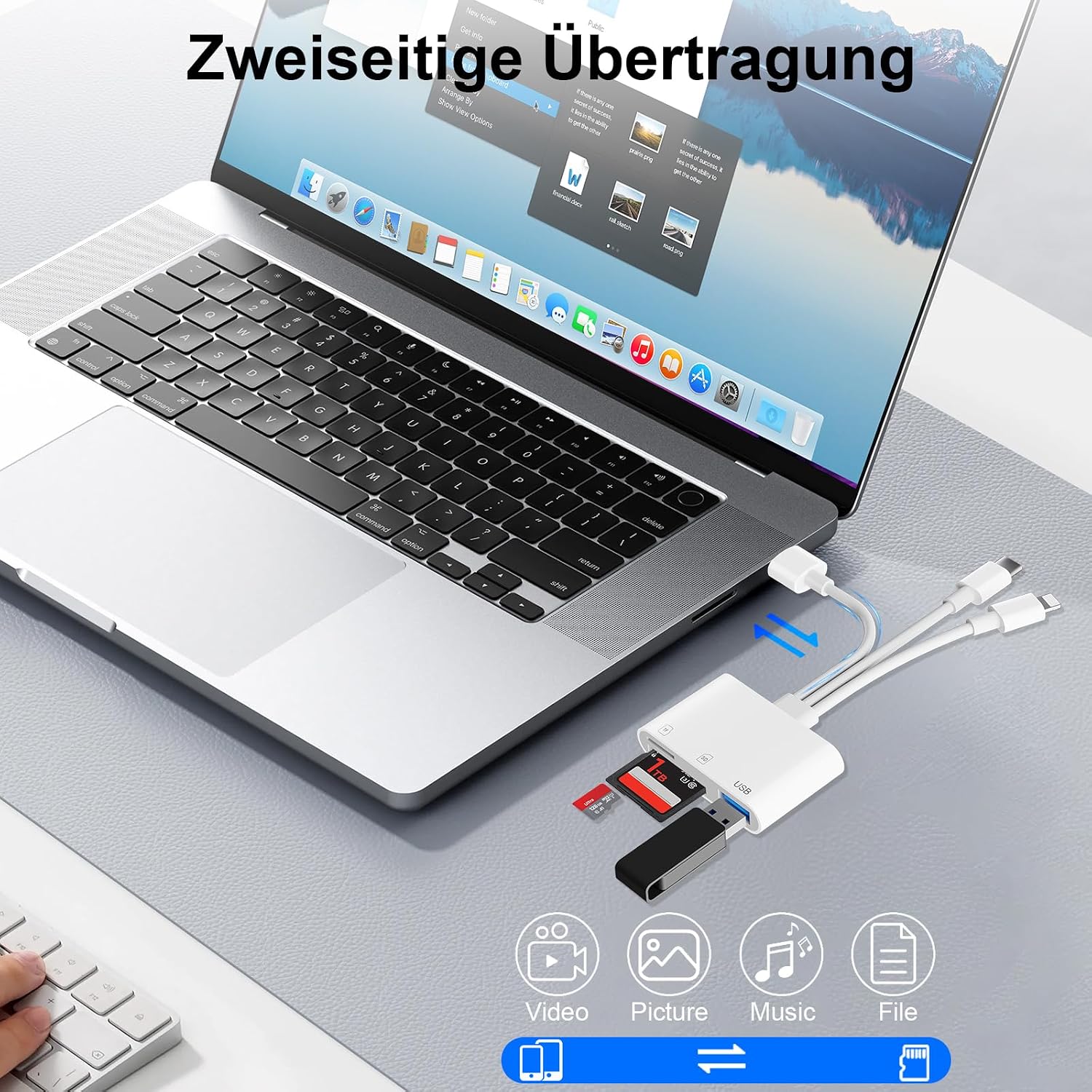 Detalle de Dalimee SD Kartenleser USB-C/USB-A/Lightning – vielseitiger 3-in-1 Kartenleser für iPhone, iPad, MacBook, PC und Android