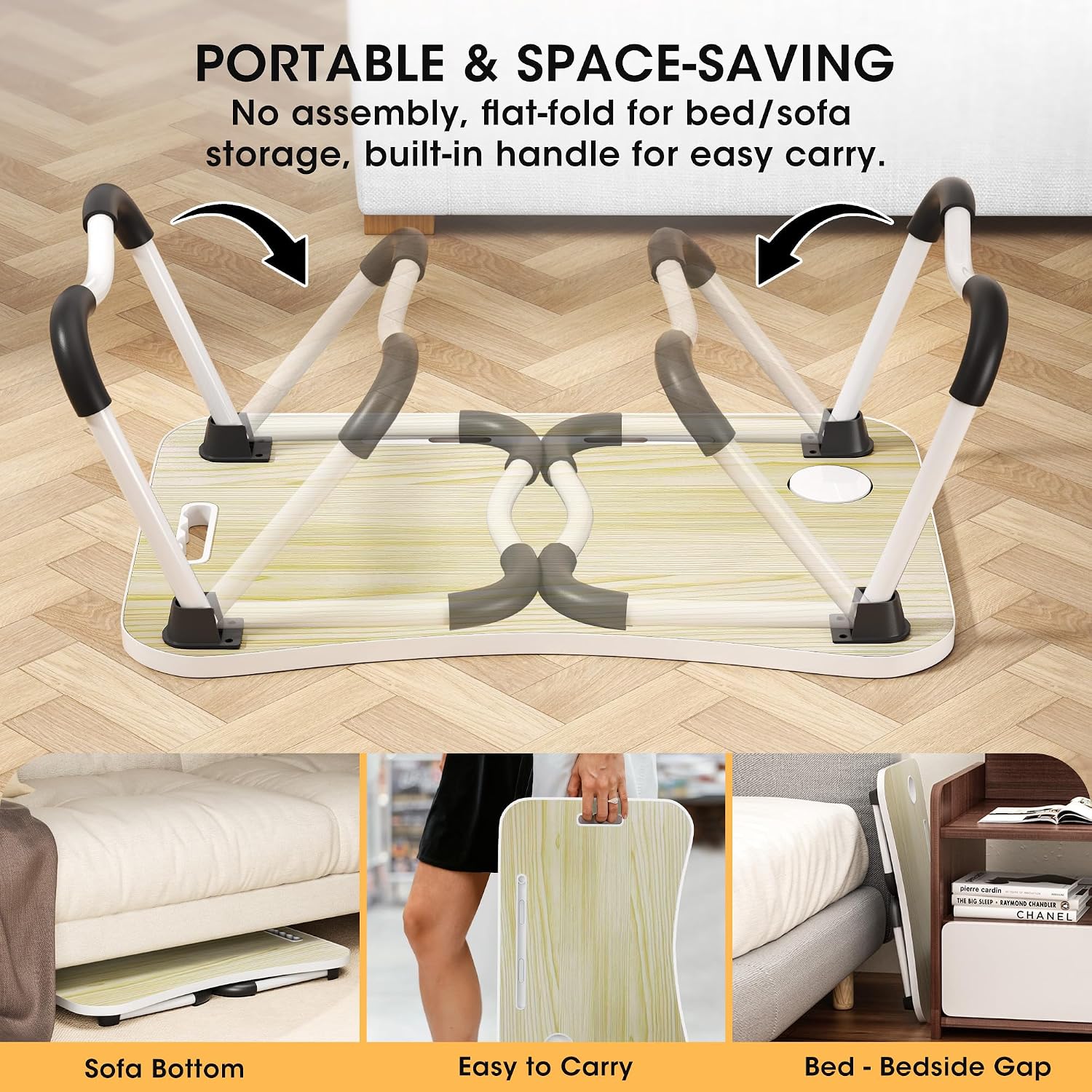 Thumbnail 5 de Frpufi 23.6-Inch Wood Folding Lap Desk with Cup Holder and Device Slot