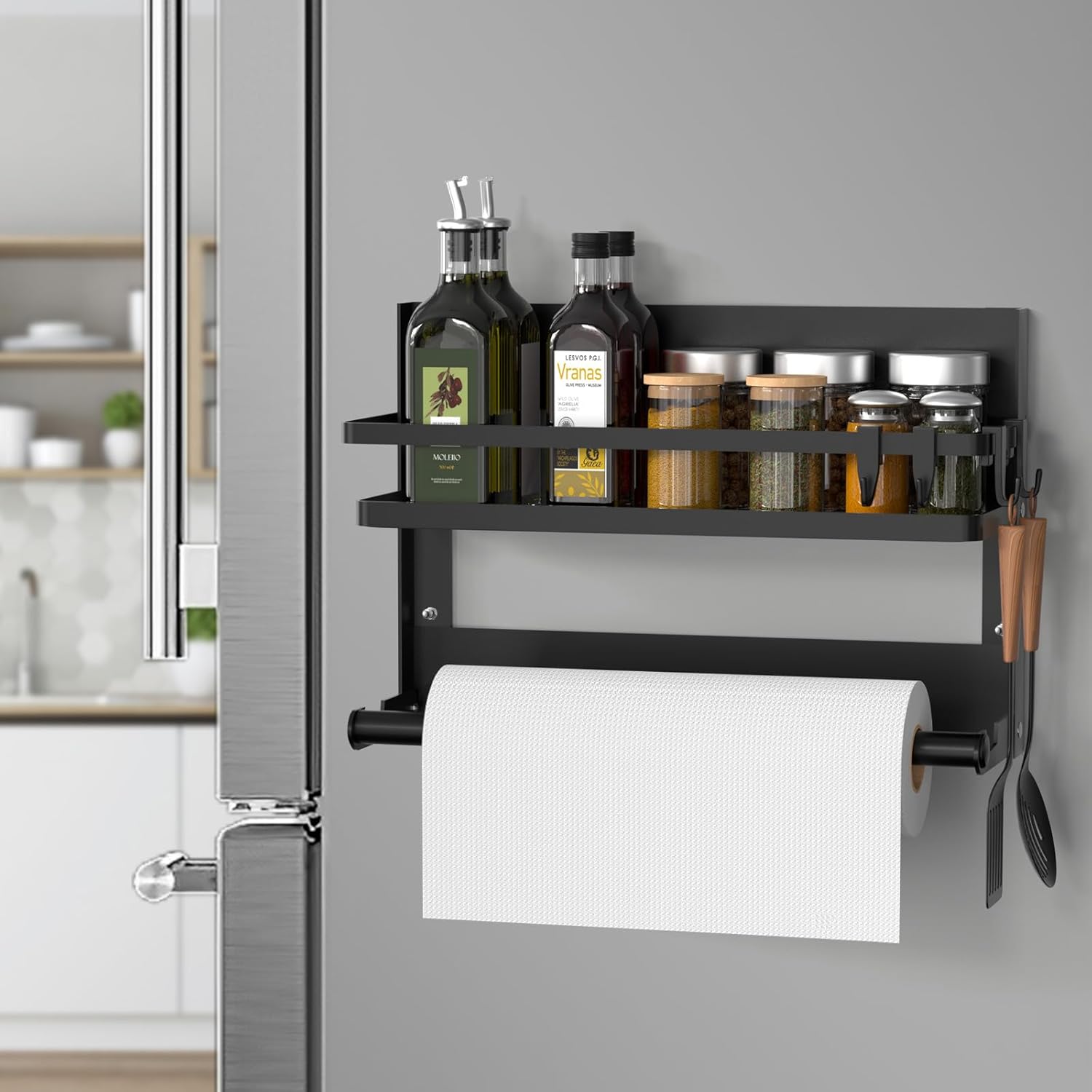 Detalle 2 de DUNSOO Especiero de Cocina con Ganchos y Portarrollos 🧂